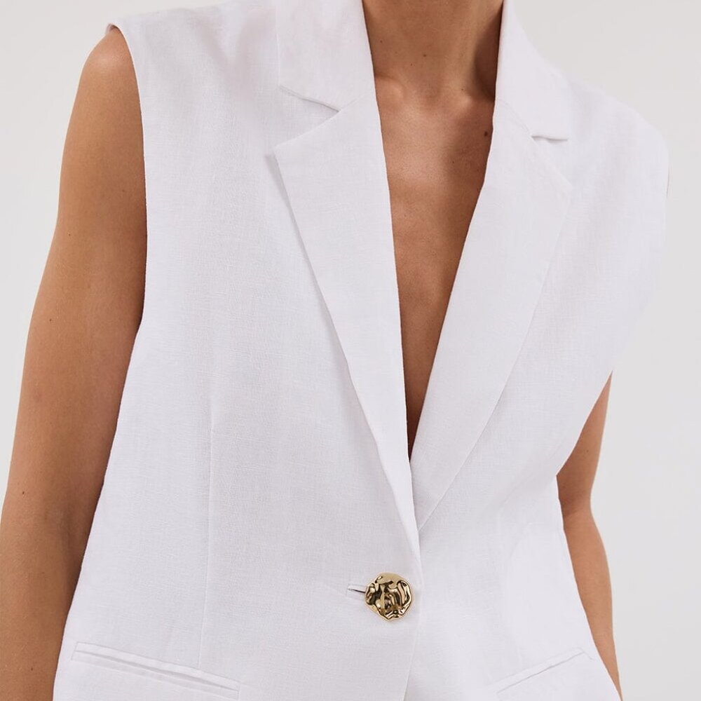 DISSH SELAH WHITE LINEN SLEEVELESS VEST - Picture 5 of 6